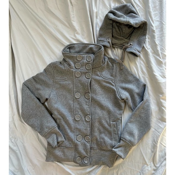 Vintage Young USA Button Up Gray Sweatshirt Coat Detachable Hood size Large - Picture 2 of 15